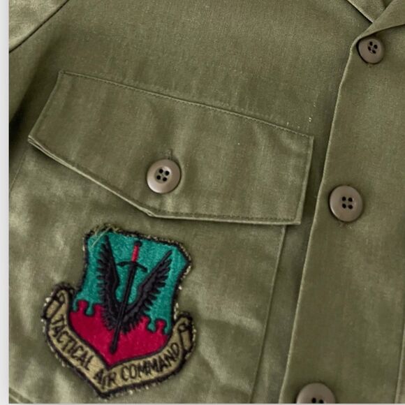VTG US Air Force Military Army Jacket Shirt S/M Green Utility Uniform 14.5x31 - Picture 7 of 12